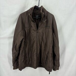 Adidas Originals Brown Geometric Puffer Jacket Large Trefoil Logo Full Zip